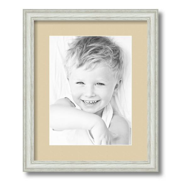 ArtToFrames 13x16" Matted Picture Frame with 9x12" Single Mat Photo Opening Framed in 1.25" Off White Wash on Ash and 2" Seaside Mat (FWM-4098-13x16)