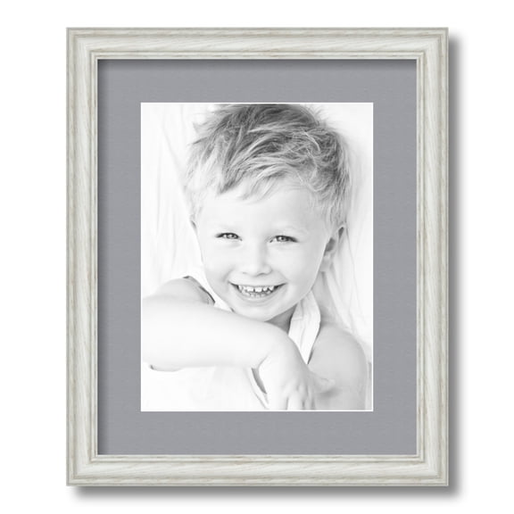 ArtToFrames 13x16 Matted Picture Frame with 9x12 Single Mat Photo Opening Framed in 1.25 Off White Wash on Ash and 2 Silver Mat (FWM-4098-13x16)