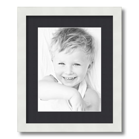 ArtToFrames 13x16" Matted Picture Frame with 9x12" Single Mat Photo Opening Framed in 1.25" Satin White Frame and 2" Black Mat (FWM-3966-13x16)