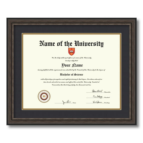 ArtToFrames 13x17 inch Diploma Frame - Framed in Grey and Black Frame with Black and Gold Mats, Comes with Regular Plexi Glass and Sawtooth Hanger for Wall Hanging (D-4448-13x17)