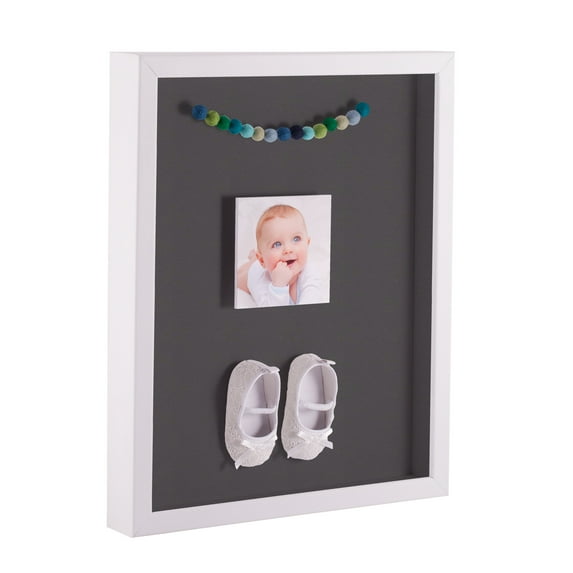 ArtToFrames 13x19 Inch Shadow Box Picture Frame, with a Satin White 1 Wide Shadowbox frame and Charcoal Mat Backing (4655)