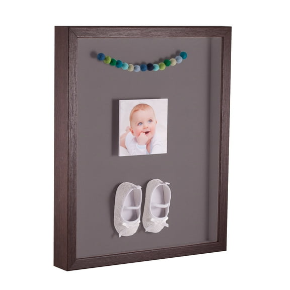 ArtToFrames 13x19 Inch Shadow Box Picture Frame, with a Verlinga Brown 1 Wide Shadowbox frame and Pewter Mat Backing (4656)