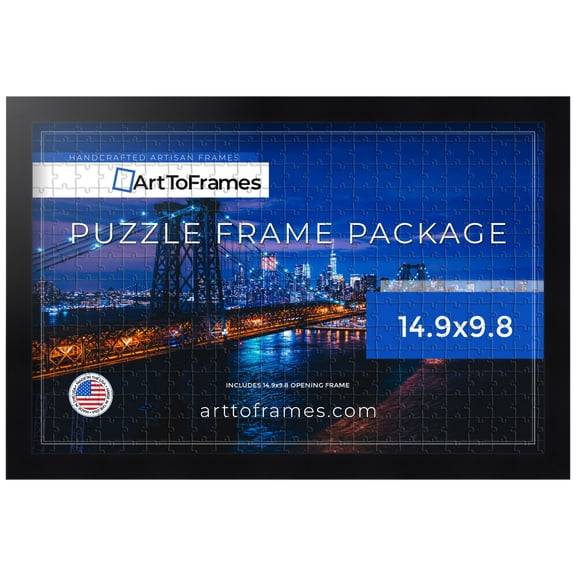 ArtToFrames 14.9x9.8 Inch - 38x25 CM Black Puzzle Frame for 100 piece Puzzles.0.75 Inch Custom Wood Puzzle Frames, Satin Black Short - Comes with Regular Glass