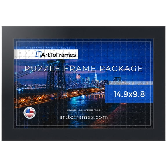 ArtToFrames 14.9x9.8 Inch - 38x25 CM Black Puzzle Frame for 100 piece Puzzles.1.25 Inch Custom MDF Puzzle Frames, Noir Black - Full Wrap - Comes with Regular Glass