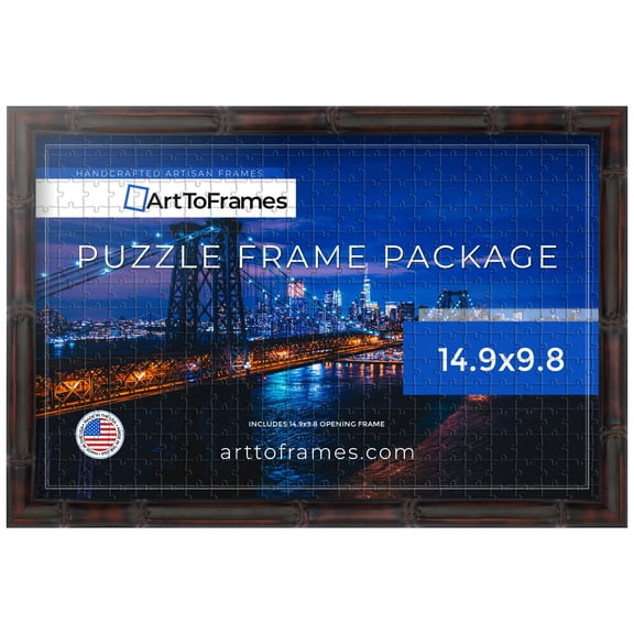 ArtToFrames 14.9x9.8 Inch - 38x25 CM Brown Puzzle Frame for 100 piece Puzzles.0.75 Inch Custom Wood Puzzle Frames, .75" - Walnut Bamboo - Comes with Regular Glass