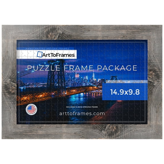 ArtToFrames 14.9x9.8 Inch - 38x25 CM Brown Puzzle Frame for 100 piece Puzzles.1.50 Inch Custom MDF Puzzle Frames, Winter White Barnwood 1.5 Inch - Comes with Regular Glass