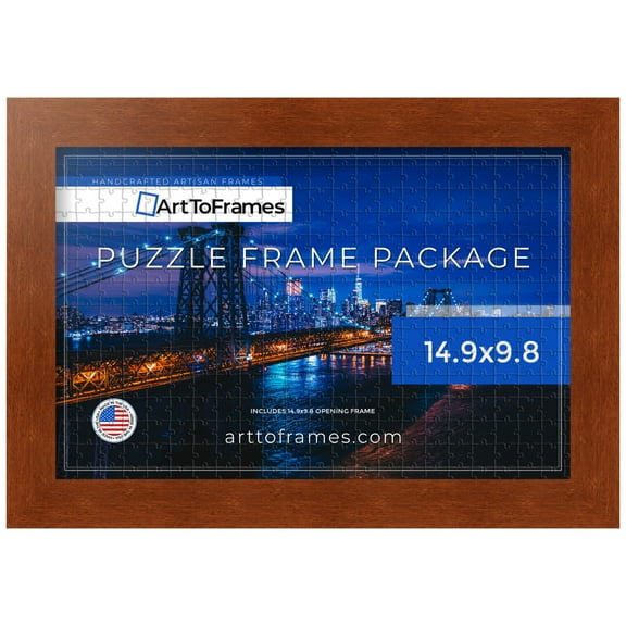 ArtToFrames 14.9x9.8 Inch - 38x25 CM Brown Puzzle Frame for 100 piece Puzzles.1.38 Inch Custom Wood Puzzle Frames, Walnut - Comes with Regular Glass