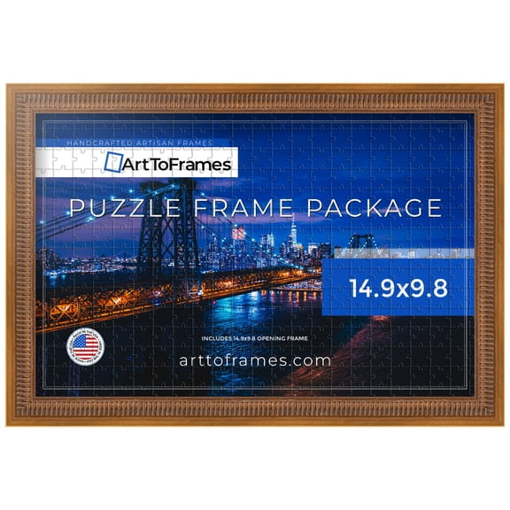 ArtToFrames 14.9x9.8 Inch - 38x25 CM Gold Puzzle Frame for 100 piece Puzzles.1.00 Inch Custom Wood Puzzle Frames, New Gold - Comes with Regular Glass