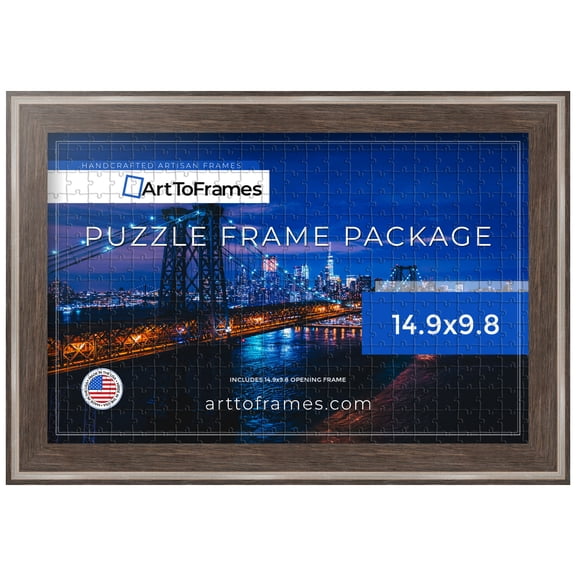 ArtToFrames 14.9x9.8 Inch - 38x25 CM Gray Puzzle Frame for 100 piece Puzzles.1.25 Inch Custom Wood Puzzle Frames, Contrast Grey - Comes with Regular Glass