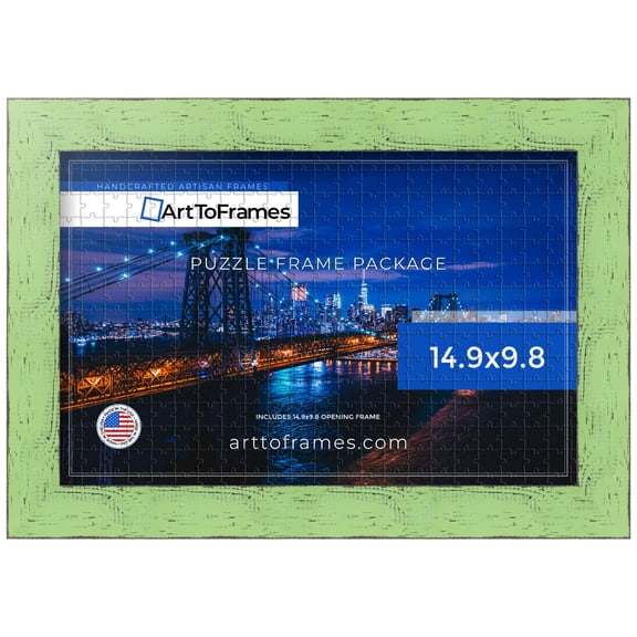 ArtToFrames 14.9x9.8 Inch - 38x25 CM Green Puzzle Frame for 100 piece Puzzles.1.50 Inch Custom Wood Puzzle Frames, Pale Green - Comes with Regular Glass