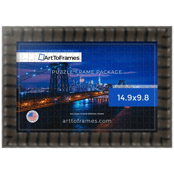 ArtToFrames 14.9x9.8 Inch - 38x25 CM Multi Puzzle Frame for 100 piece Puzzles.1.75 Inch Custom Wood Puzzle Frames, Black Cascade - Comes with Regular Glass
