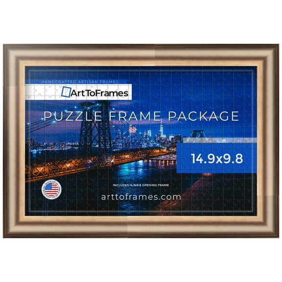 ArtToFrames 14.9x9.8 Inch - 38x25 CM Silver Puzzle Frame for 100 piece Puzzles.1.38 Inch Custom Wood Puzzle Frames, Anique Silver - Comes with Regular Glass