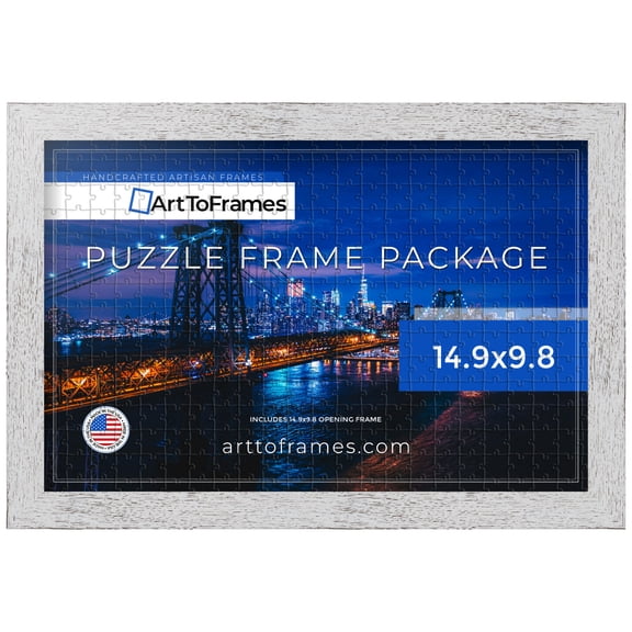 ArtToFrames 14.9x9.8 Inch - 38x25 CM White Puzzle Frame for 100 piece Puzzles.1.00 Inch Custom Wood Puzzle Frames, White - Comes with Regular Glass