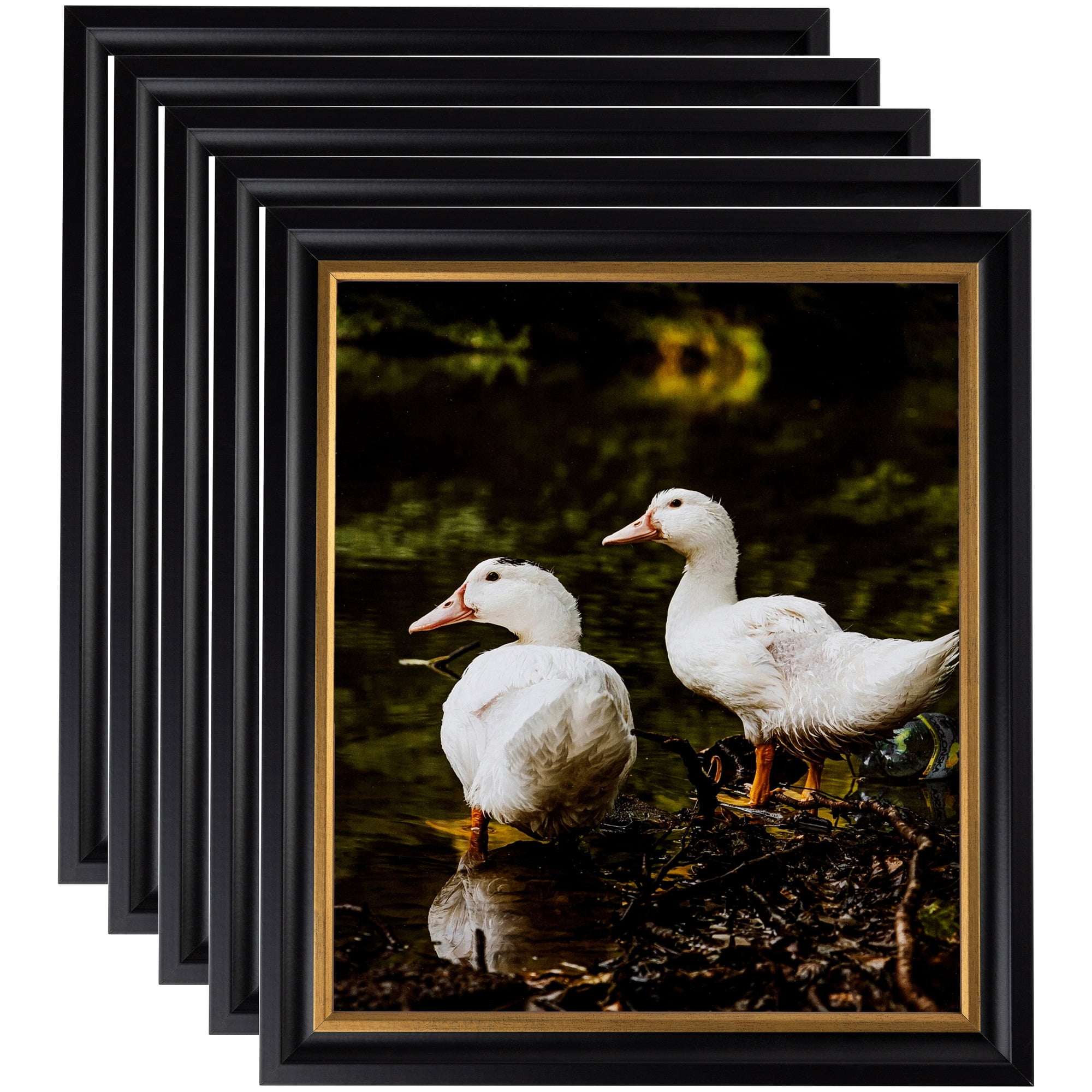 ArtToFrames 14" x 14" Black Velvet with Gold - 1.25 Picture Frame, 14x14 inch Black MDF Poster Frame (WOM-4690), 5 Pack