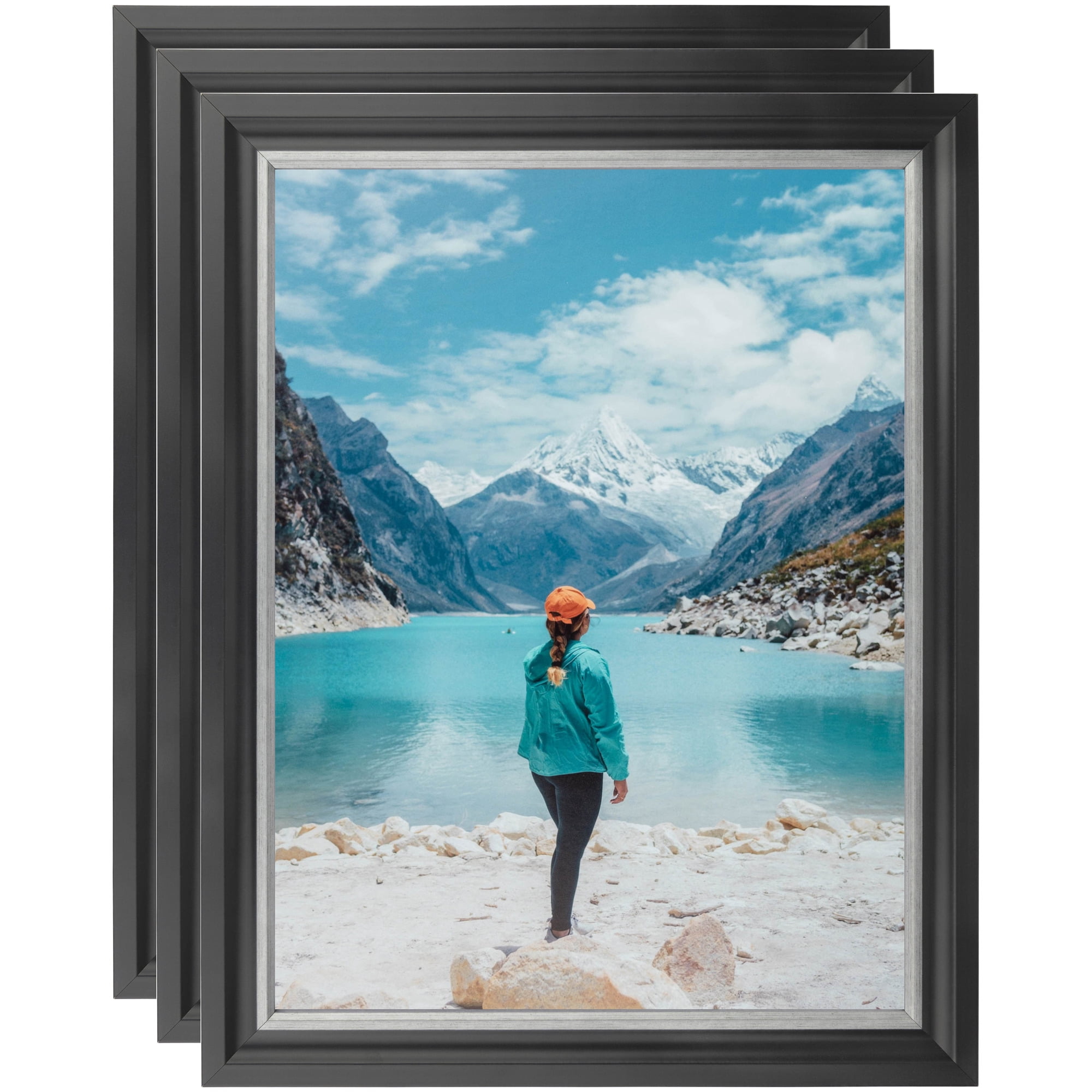 ArtToFrames 14" x 14" Black Velvet with Silver - 1.25 Picture Frame, 14x14 inch Black MDF Poster Frame (WOM-4691), 3 Pack