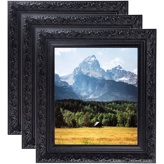 ArtToFrames 14" x 14" Majestic Black Picture Frame, 14x14 inch Black Wood Poster Frame (WOM-5120), 3 Pack