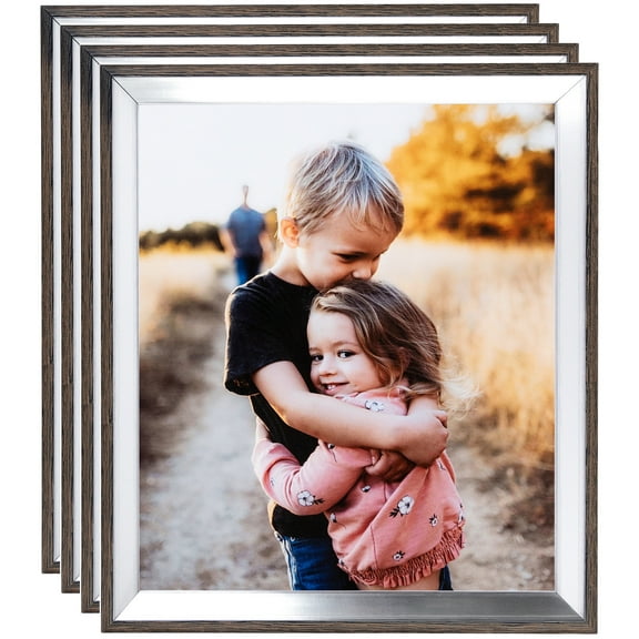 ArtToFrames 14" x 18" Silver with Stained Grey Picture Frame, 14x18 inch Silver Wood Poster Frame (WOM-4767), 4 Pack
