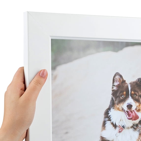 ArtToFrames 14" x 33" Contemporary White with Lip Picture Frame, 14x33 inch White Wood Poster Frame (WOM-2032)