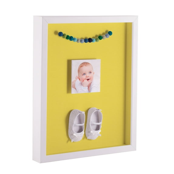 ArtToFrames 14x14 Inch Shadow Box Picture Frame, with a Satin White 1 Wide Shadowbox frame and Canary Mat Backing (4655)