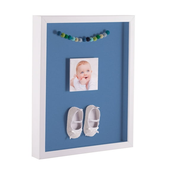 ArtToFrames 14x14 Inch Shadow Box Picture Frame, with a Satin White 1 Wide Shadowbox frame and Liberty Blue Mat Backing (4655)