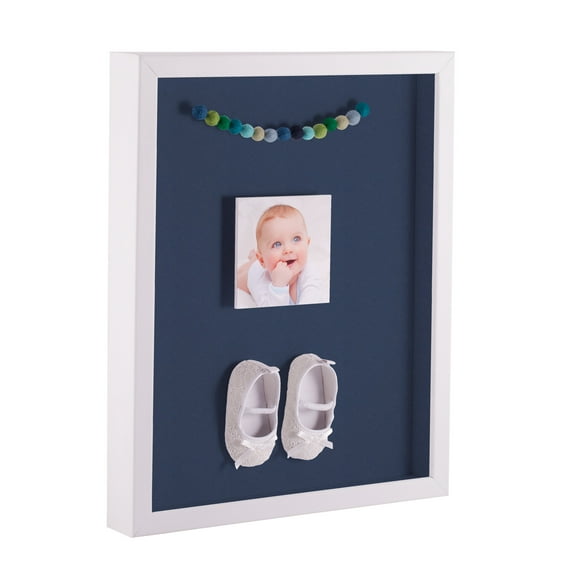 ArtToFrames 14x14 Inch Shadow Box Picture Frame, with a Satin White 1 Wide Shadowbox frame and Midnight Blue Mat Backing (4655)
