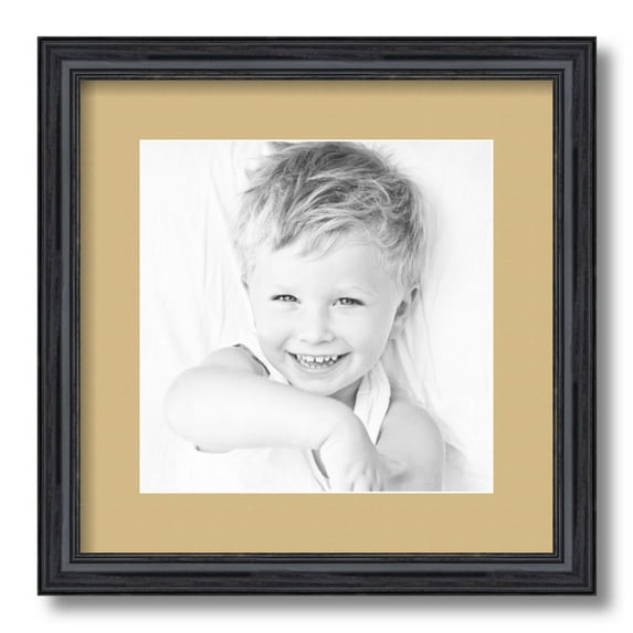 ArtToFrames 14x14 Matted Picture Frame with 10x10 Single Mat Photo Opening Framed in 1.25 Black Stain on Solid Red Oak and 2 Autumn Gold Mat (FWM-4083-14x14)