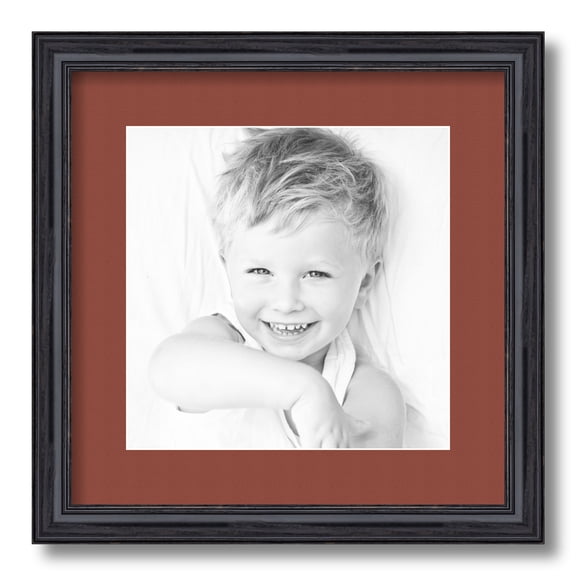 ArtToFrames 14x14" Matted Picture Frame with 10x10" Single Mat Photo Opening Framed in 1.25" Black Stain on Solid Red Oak and 2" Cognac Mat (FWM-4083-14x14)