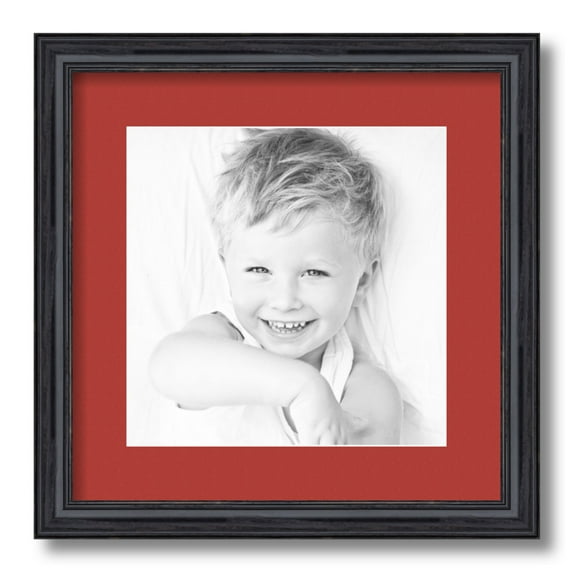 ArtToFrames 14x14 Matted Picture Frame with 10x10 Single Mat Photo Opening Framed in 1.25 Black Stain on Solid Red Oak and 2 Deep Red Mat (FWM-4083-14x14)