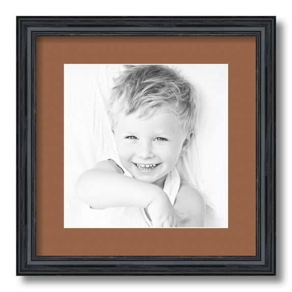 ArtToFrames 14x14" Matted Picture Frame with 10x10" Single Mat Photo Opening Framed in 1.25" Black Stain on Solid Red Oak and 2" Paloma Mat (FWM-4083-14x14)