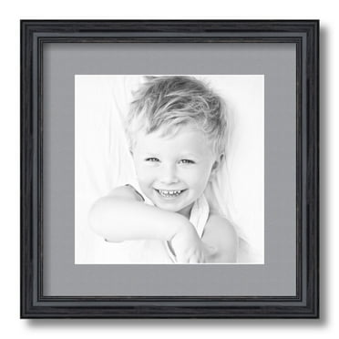 ArtToFrames 14x14 Matted Picture Frame with 10x10 Single Mat Photo Opening Framed in 1.25 Black Stain on Solid Red Oak and 2 Silver Mat (FWM-4083-14x14)