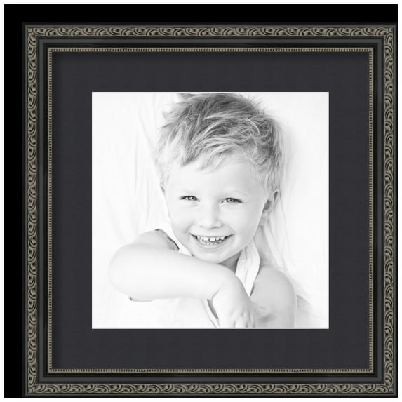 ArtToFrames 14x14" Matted Picture Frame with 10x10" Single Mat Photo Opening Framed in 1.25" Antique Black and 2" Black Mat (FWM-5106-14x14)