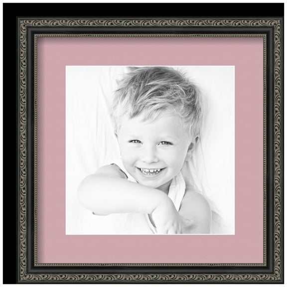 ArtToFrames 14x14" Matted Picture Frame with 10x10" Single Mat Photo Opening Framed in 1.25" Antique Black and 2" Seashell Mat (FWM-5106-14x14)