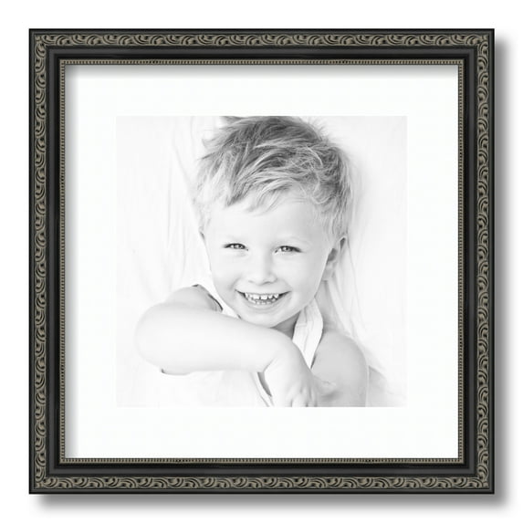 ArtToFrames 14x14" Matted Picture Frame with 10x10" Single Mat Photo Opening Framed in 1.25" Antique Black and 2" Super White Mat (FWM-5106-14x14)