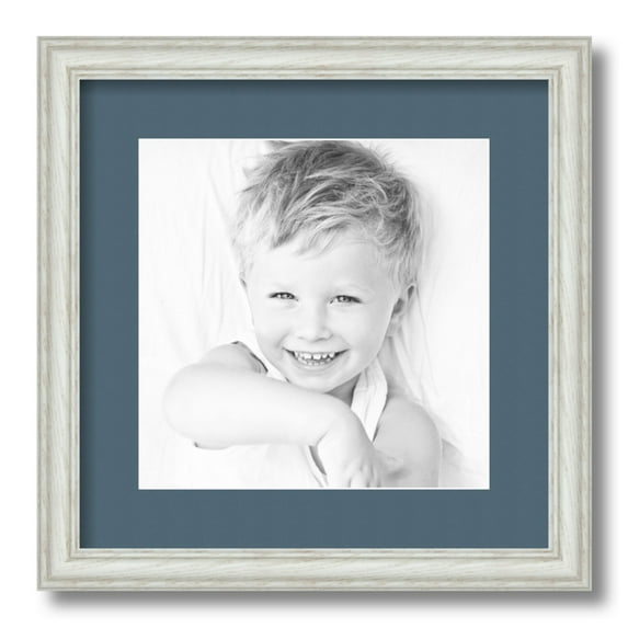 ArtToFrames 14x14 Matted Picture Frame with 10x10 Single Mat Photo Opening Framed in 1.25 Off White Wash on Ash and 2 Dutch Blue Mat (FWM-4098-14x14)