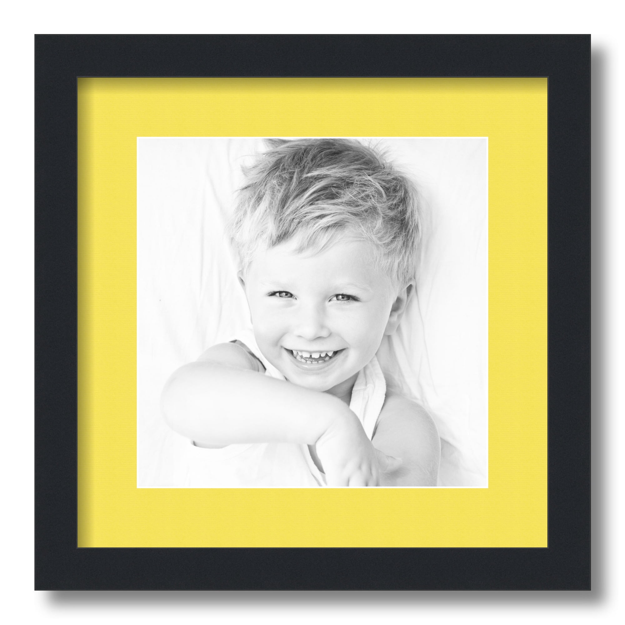 ArtToFrames 14x14" Matted Picture Frame with 10x10" Single Mat Photo Opening Framed in 1.25" Satin Black and 2" Canary Mat (FWM-3926-14x14)