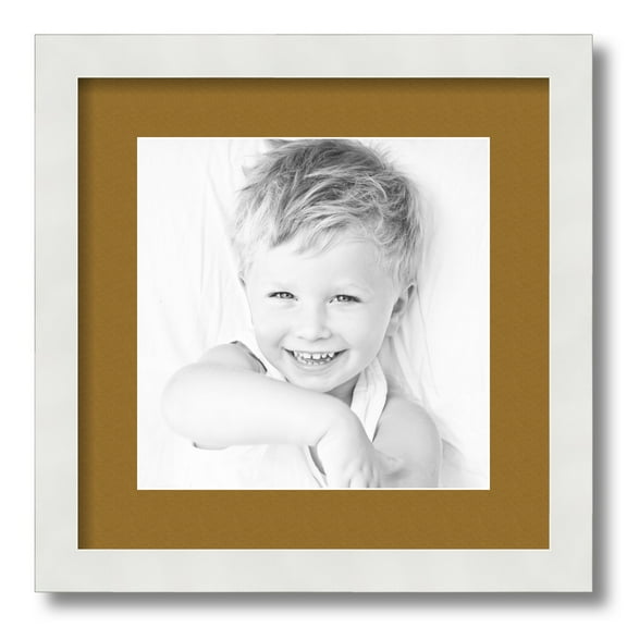 ArtToFrames 14x14" Matted Picture Frame with 10x10" Single Mat Photo Opening Framed in 1.25" Satin White Frame and 2" El Dorado Mat (FWM-3966-14x14)