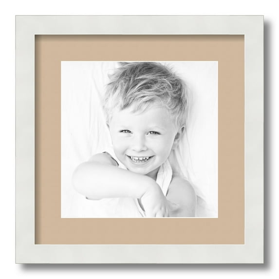 ArtToFrames 14x14" Matted Picture Frame with 10x10" Single Mat Photo Opening Framed in 1.25" Satin White Frame and 2" Scotch Mist Mat (FWM-3966-14x14)