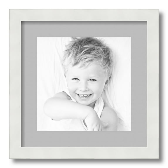 ArtToFrames 14x14" Matted Picture Frame with 10x10" Single Mat Photo Opening Framed in 1.25" Satin White Frame and 2" TV Grey Mat (FWM-3966-14x14)