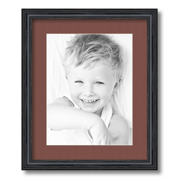ArtToFrames 14x17" Matted Picture Frame with 10x13" Single Mat Photo Opening Framed in 1.25" Black Stain on Solid Red Oak and 2" Brique Mat (FWM-4083-14x17)