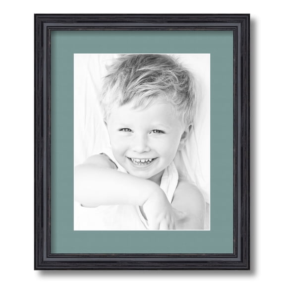 ArtToFrames 14x17" Matted Picture Frame with 10x13" Single Mat Photo Opening Framed in 1.25" Black Stain on Solid Red Oak and 2" Nile Green Mat (FWM-4083-14x17)