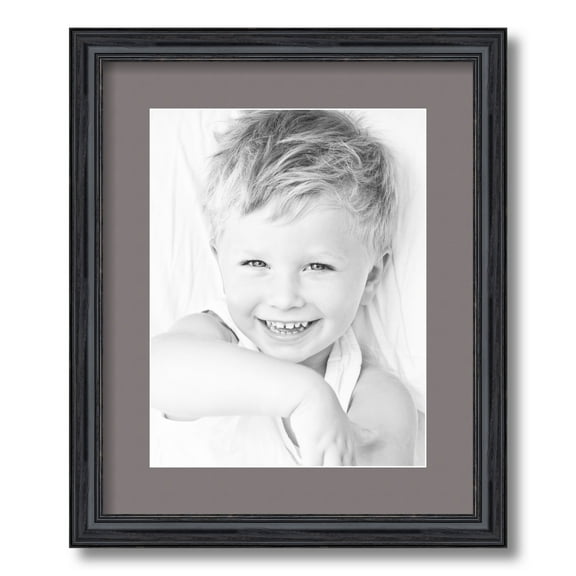 ArtToFrames 14x17" Matted Picture Frame with 10x13" Single Mat Photo Opening Framed in 1.25" Black Stain on Solid Red Oak and 2" Pewter Mat (FWM-4083-14x17)