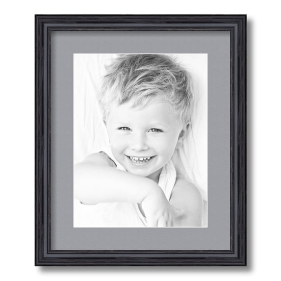 ArtToFrames 14x17 Matted Picture Frame with 10x13 Single Mat Photo Opening Framed in 1.25 Black Stain on Solid Red Oak and 2 Silver Mat (FWM-4083-14x17)