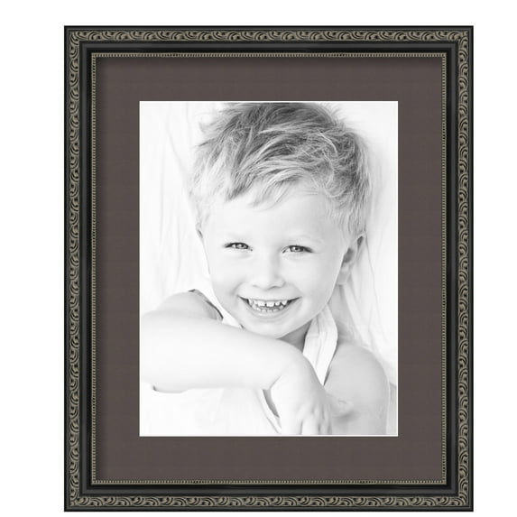 ArtToFrames 14x17" Matted Picture Frame with 10x13" Single Mat Photo Opening Framed in 1.25" Antique Black and 2" Chestnut Mat (FWM-5106-14x17)