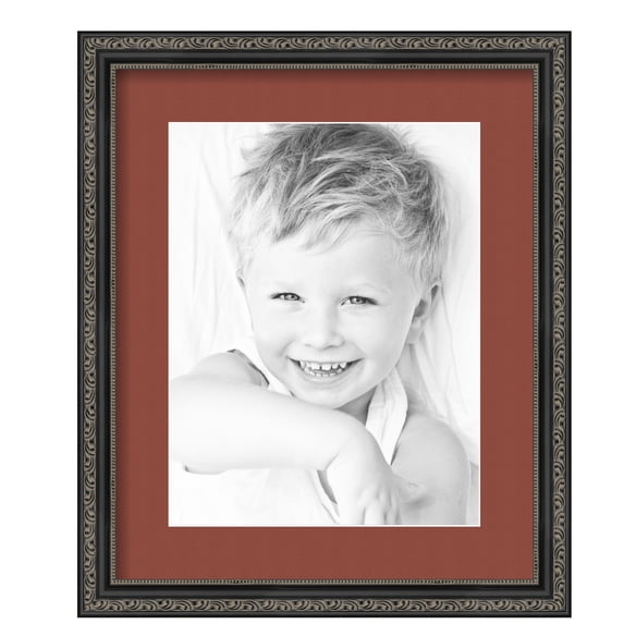 ArtToFrames 14x17" Matted Picture Frame with 10x13" Single Mat Photo Opening Framed in 1.25" Antique Black and 2" Cognac Mat (FWM-5106-14x17)