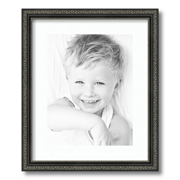 ArtToFrames 14x17" Matted Picture Frame with 10x13" Single Mat Photo Opening Framed in 1.25" Antique Black and 2" Super White Mat (FWM-5106-14x17)