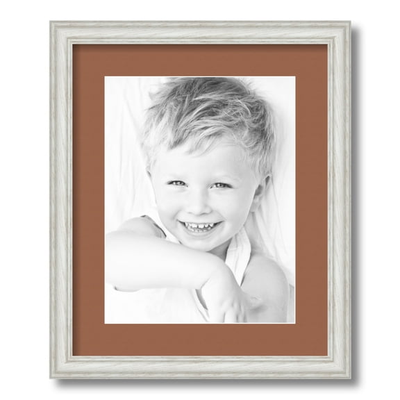 ArtToFrames 14x17 Matted Picture Frame with 10x13 Single Mat Photo Opening Framed in 1.25 Off White Wash on Ash and 2 Paloma Mat (FWM-4098-14x17)