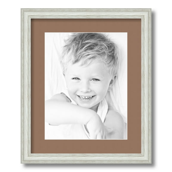 ArtToFrames 14x17" Matted Picture Frame with 10x13" Single Mat Photo Opening Framed in 1.25" Off White Wash on Ash and 2" Sandpiper Mat (FWM-4098-14x17)