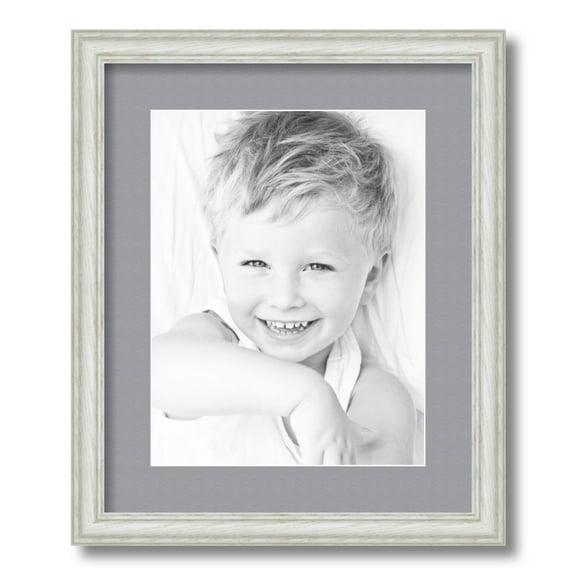 ArtToFrames 14x17 Matted Picture Frame with 10x13 Single Mat Photo Opening Framed in 1.25 Off White Wash on Ash and 2 Silver Mat (FWM-4098-14x17)