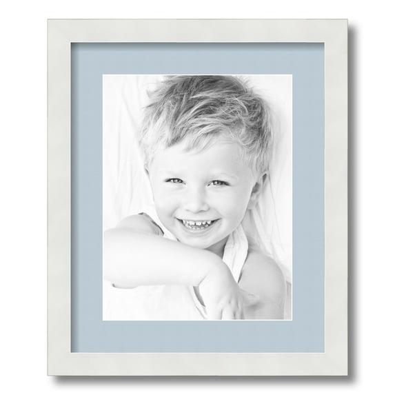 ArtToFrames 14x17" Matted Picture Frame with 10x13" Single Mat Photo Opening Framed in 1.25" Satin White Frame and 2" Baby Blue Mat (FWM-3966-14x17)