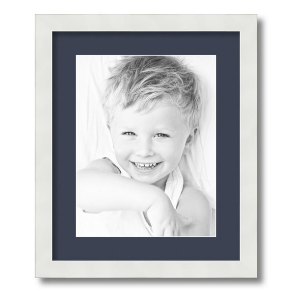 ArtToFrames 14x17" Matted Picture Frame with 10x13" Single Mat Photo Opening Framed in 1.25" Satin White Frame and 2" Blue Jay Mat (FWM-3966-14x17)